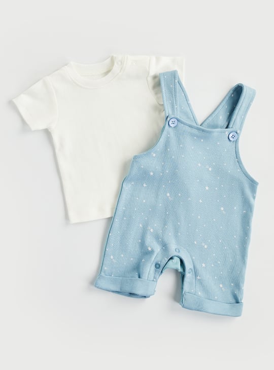 Juniors Solid T-shirt and Printed Dungaree Set