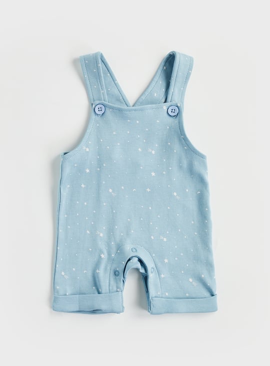 Juniors Solid T-shirt and Printed Dungaree Set