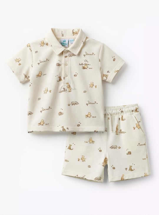 Juniors Winnie the Pooh Print Polo T-shirt and Shorts Set