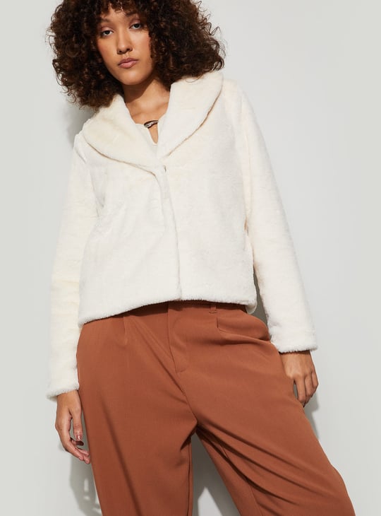 Buy CODE Fuzzy Shawl Collar Jacket from CODE at just INR 2999.0