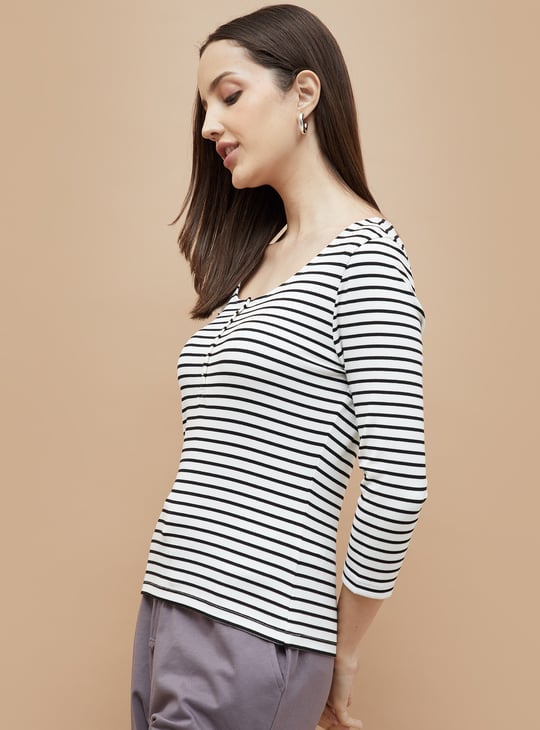 FAME FOREVER Striped Henley T-shirt