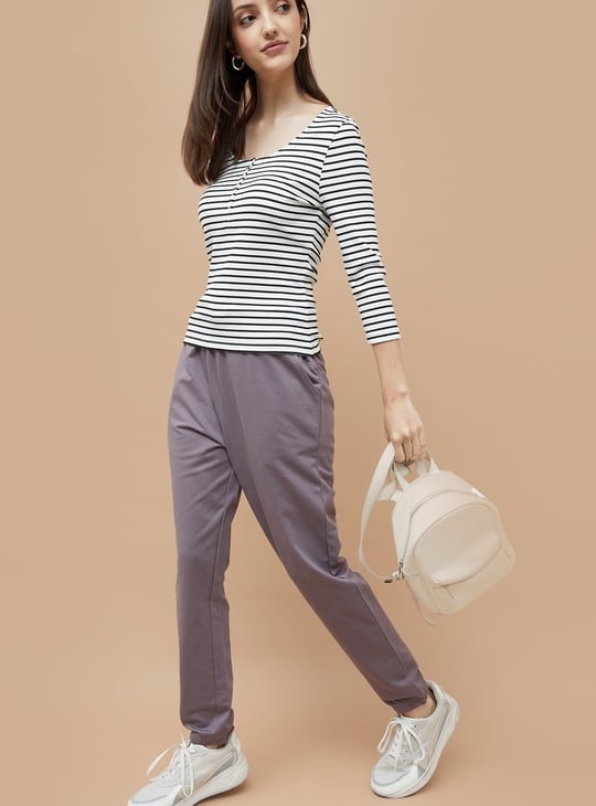 FAME FOREVER Striped Henley T-shirt