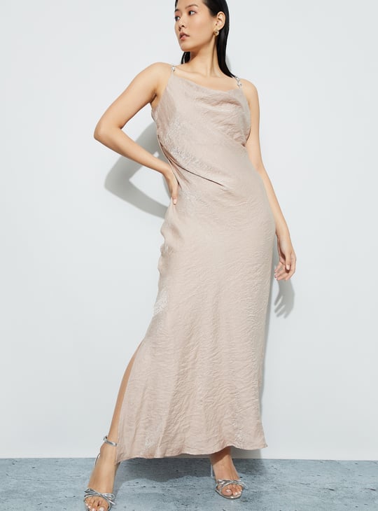 CODE Textured Cowl Neck Maxi Dress | Beige