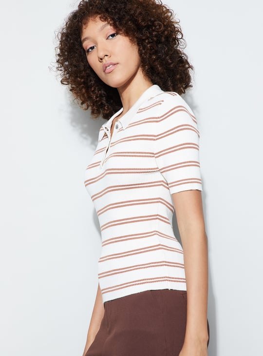 CODE CLASSIC Striped Knit Polo T-shirt