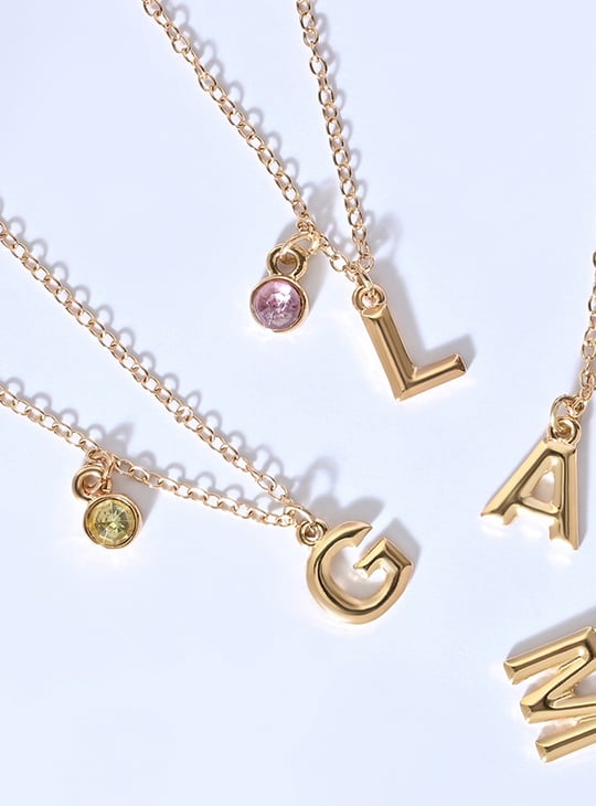 TONIQ Embellished Alphabet Pendant Necklace