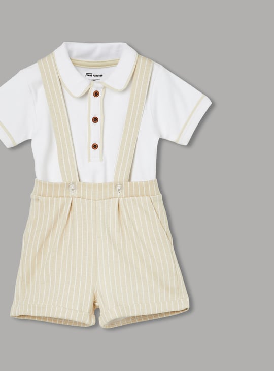 FAME FOREVER Boys Bodysuit with Striped Suspender Shorts