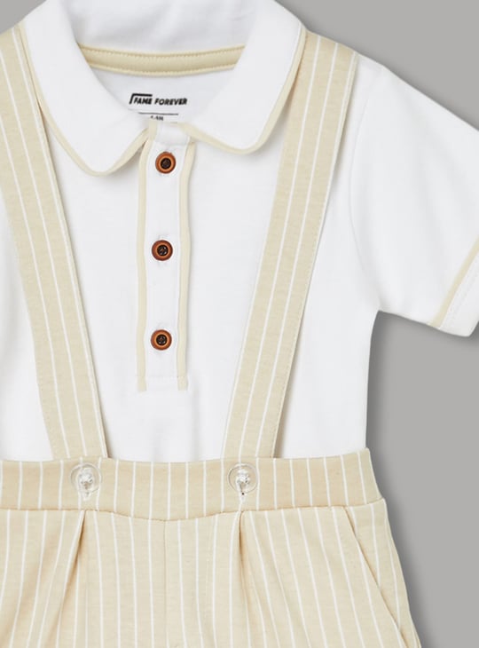 FAME FOREVER Boys Bodysuit with Striped Suspender Shorts