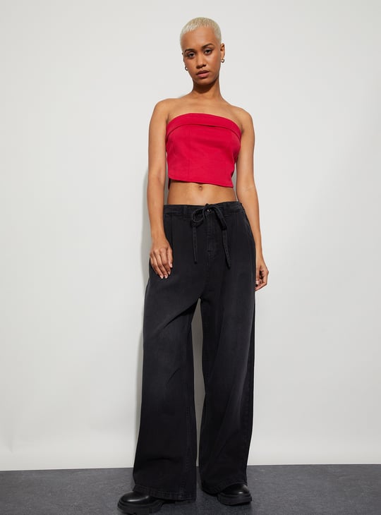 GINGER Washed Wide Leg Jeans