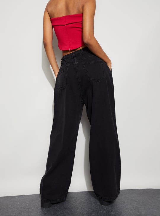 GINGER Washed Wide Leg Jeans
