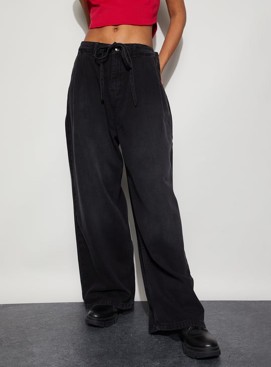 GINGER Washed Wide Leg Jeans
