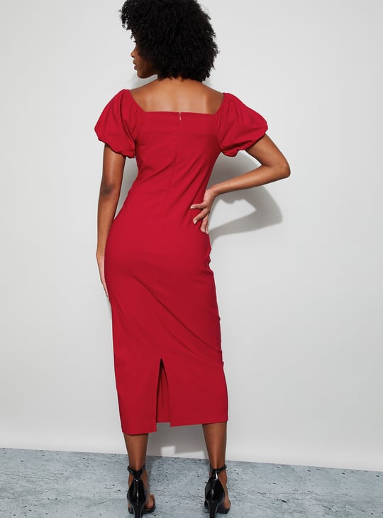 GINGER Solid Bodycon Dress | Red