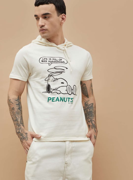 FAME FOREVER Peanuts Print Hooded T-shirt