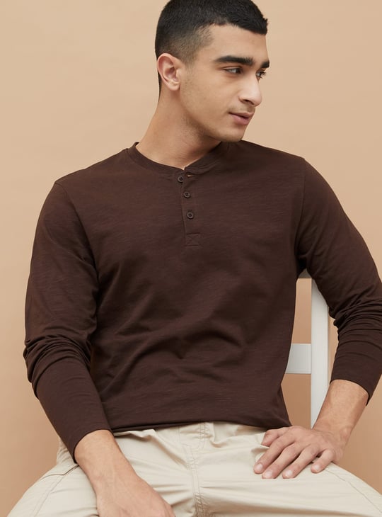 FAME FOREVER Solid Henley T-shirt