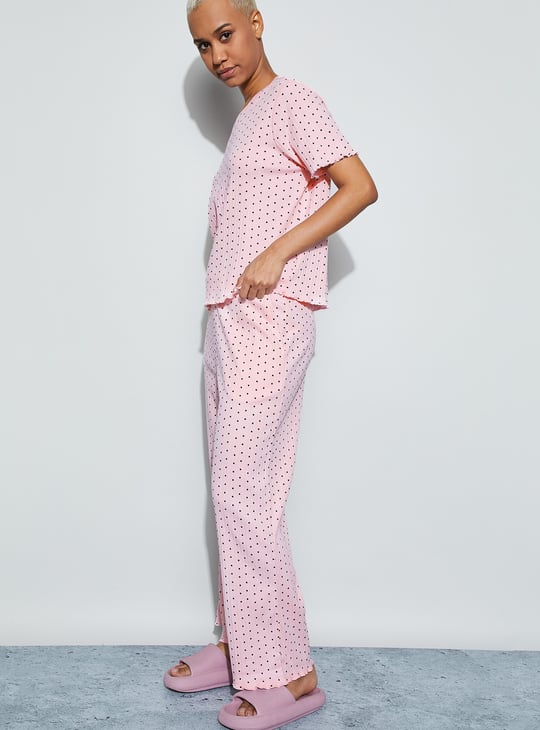 GINGER Polka-Dot Print Night Suit