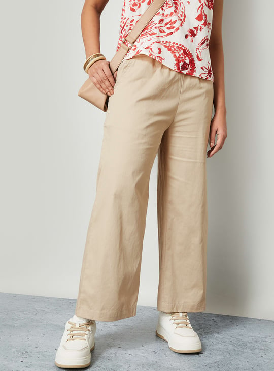COLOUR ME Solid Paperbag Waist Wide Leg Trousers