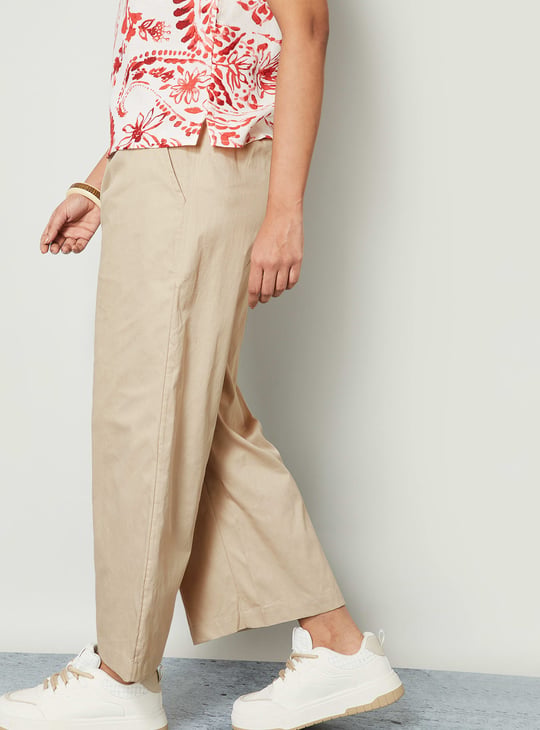 COLOUR ME Solid Paperbag Waist Wide Leg Trousers