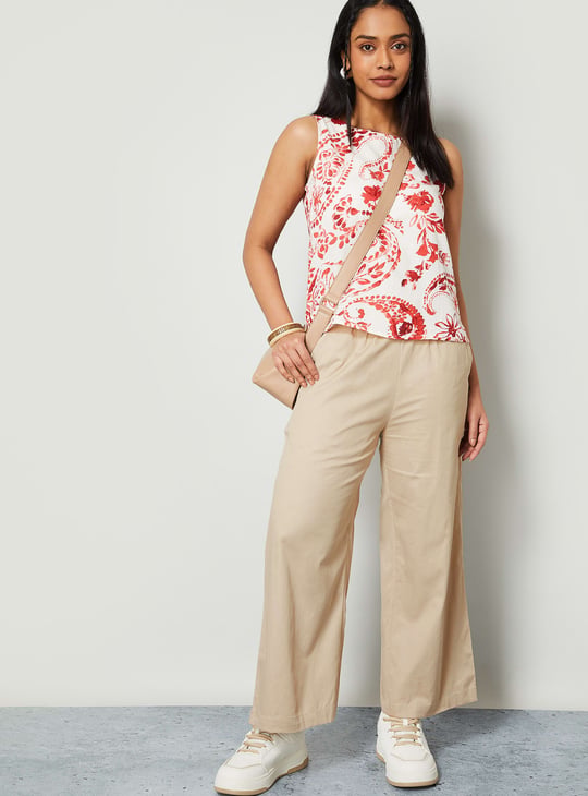 COLOUR ME Solid Paperbag Waist Wide Leg Trousers