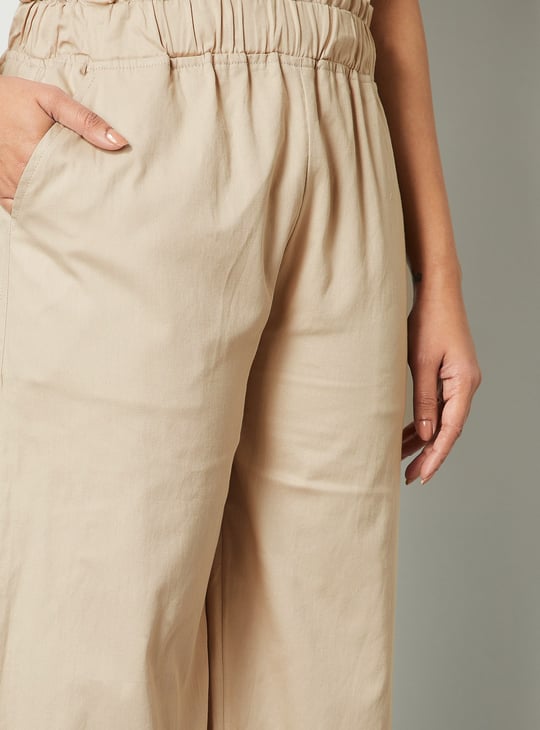 COLOUR ME Solid Paperbag Waist Wide Leg Trousers