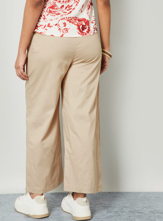 COLOUR ME Solid Paperbag Waist Wide Leg Trousers