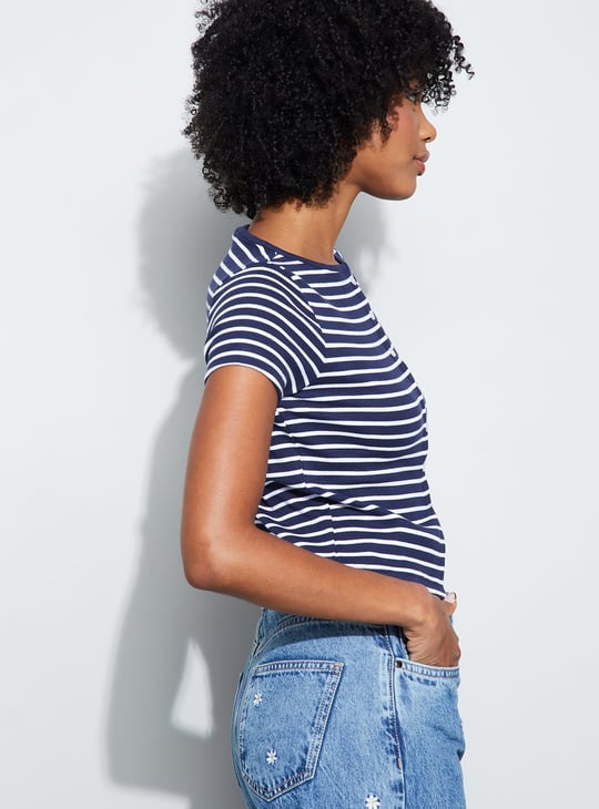 GINGER Striped Knit Top with Notched Hem