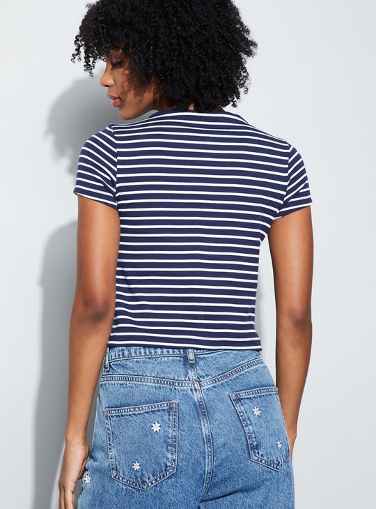 GINGER Striped Knit Top with Notched Hem