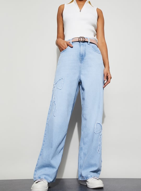 GINGER Appliqued Straight Fit Jeans