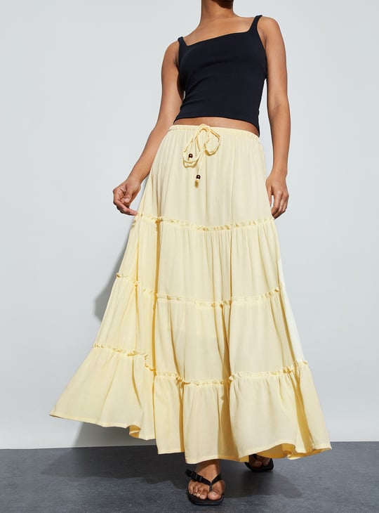 GINGER Solid Tiered Maxi Skirt