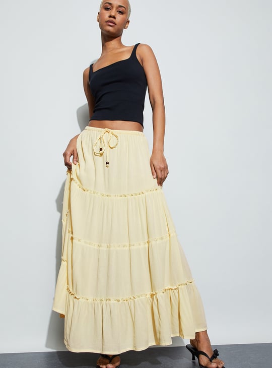GINGER Solid Tiered Maxi Skirt