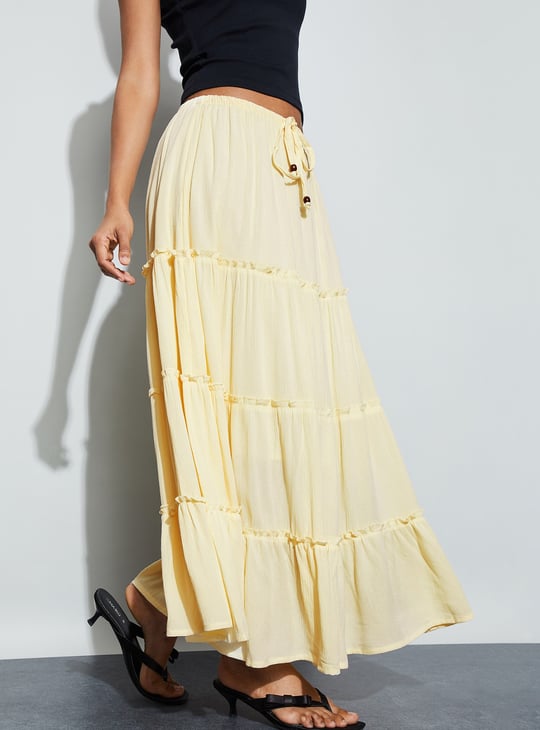 GINGER Solid Tiered Maxi Skirt