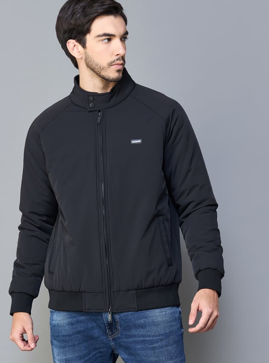 COLORPLUS Solid Mock Collar Bomber Jacket