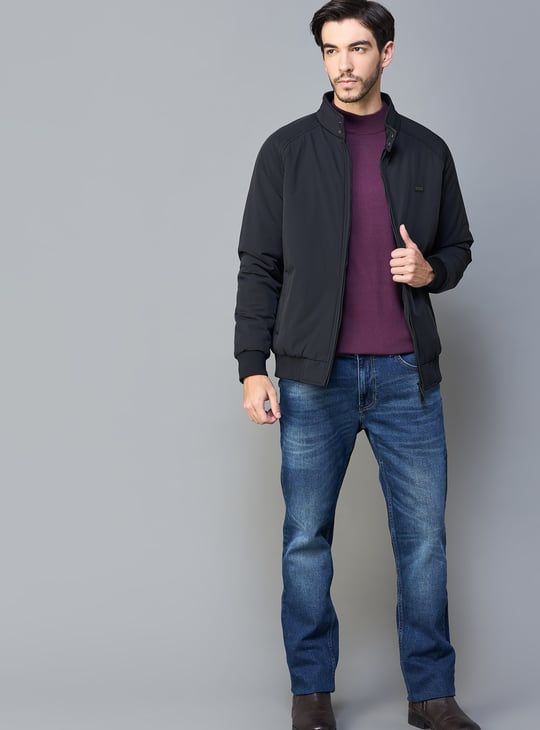 COLORPLUS Solid Mock Collar Bomber Jacket
