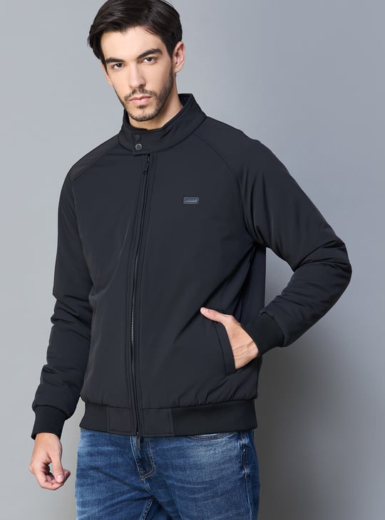 COLORPLUS Solid Mock Collar Bomber Jacket
