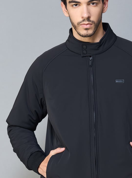 COLORPLUS Solid Mock Collar Bomber Jacket