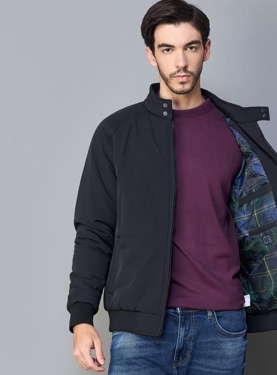 COLORPLUS Solid Mock Collar Bomber Jacket