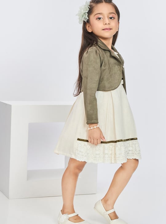 PEPPERMINT Girls Solid Pleated Fit and Flare Dress with Jacket PEPPERMINT Girls Solid Pleated Fit and Flare Dress with Jacket