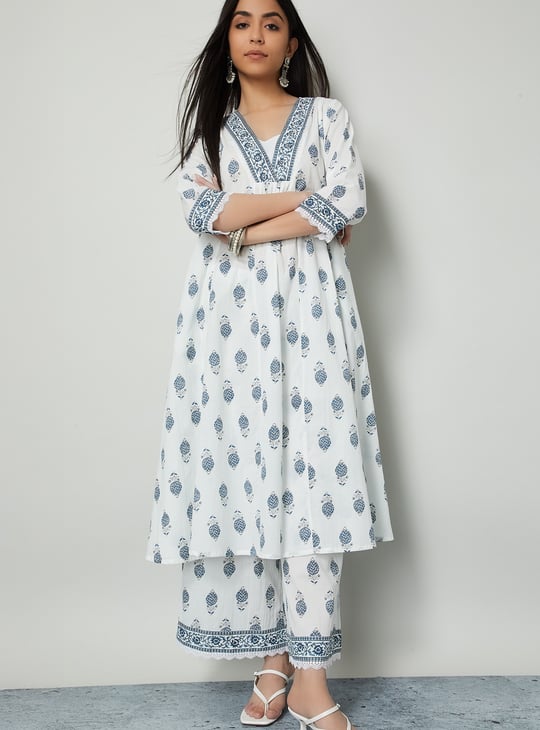 MELANGE Ethnic Motif Print A-line Kurta Set