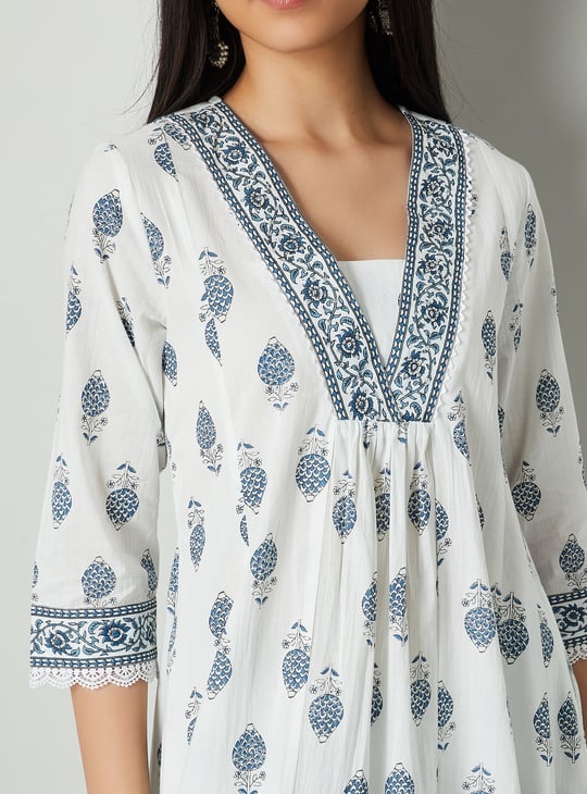 MELANGE Ethnic Motif Print A-line Kurta Set