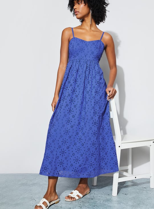 ginger blue dress Floral Embroidered Spaghetti Neck Maxi Ginger hair
