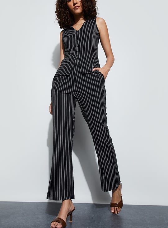CODE Striped Flat Front Trousers