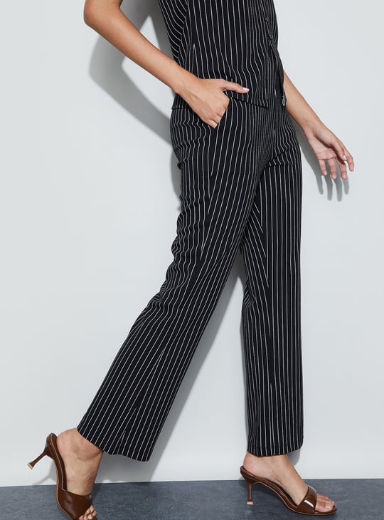 CODE Striped Flat Front Trousers