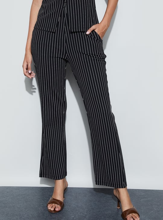 CODE Striped Flat Front Trousers