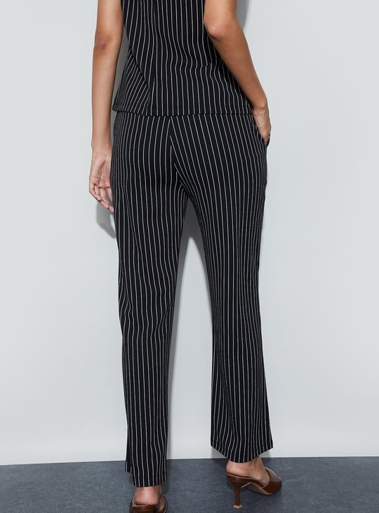 CODE Striped Flat Front Trousers