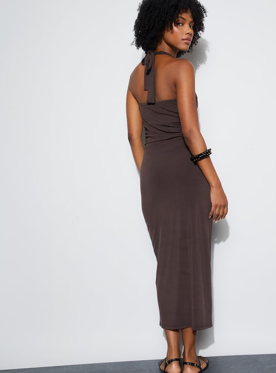 GINGER Solid Halter Neck Bodycon Dress