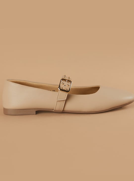 GINGER Studded Strap Square Toe Ballerinas