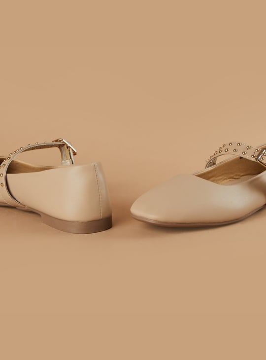 GINGER Studded Strap Square Toe Ballerinas