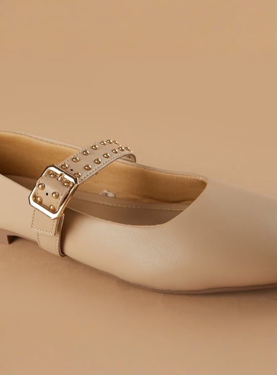 GINGER Studded Strap Square Toe Ballerinas