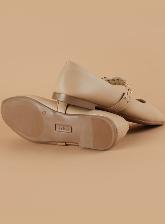 GINGER Studded Strap Square Toe Ballerinas