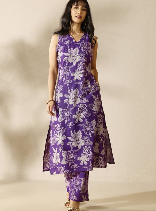 LIBAS Floral Print A-Line Kurta Set