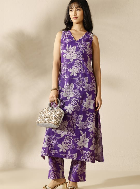 LIBAS Floral Print A-Line Kurta Set