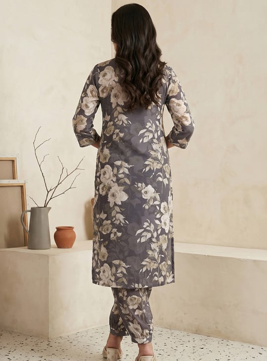 AURELIA Floral Print Straight Kurta Set